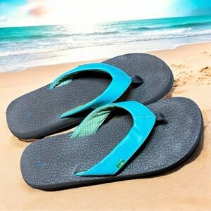 EUC Sanuk Yoga Mat Flip Flops Turquoise size 11 women’s